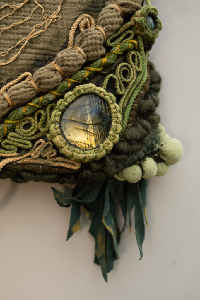 Close-up view of Old Growth fiber sculpture.